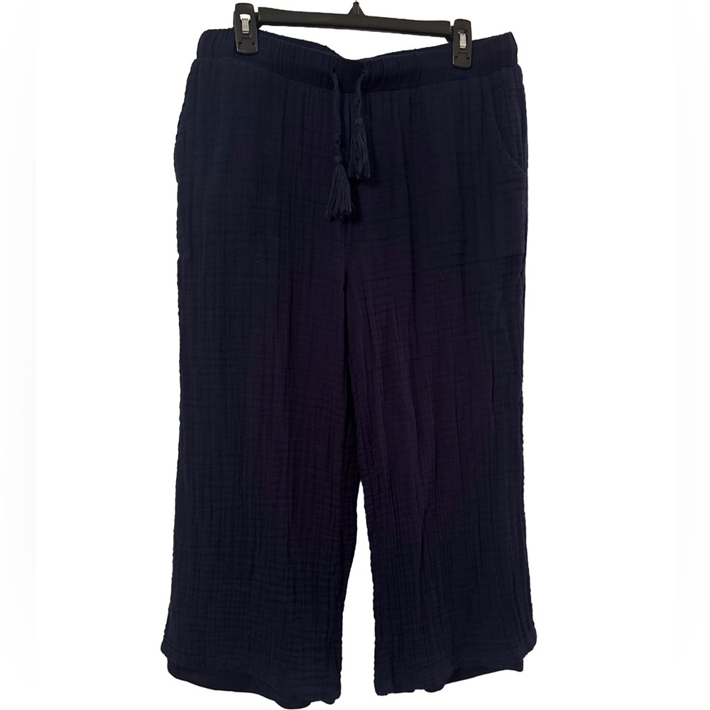Cupio Women’s Medium Dark Blue Crinkle Cotton Drawstring Capris